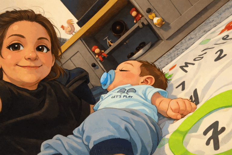 andie alone with newborn mike