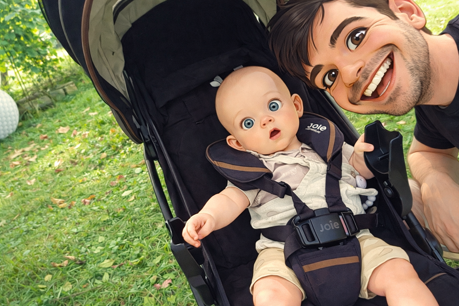 andy with mike sitting in a stroller