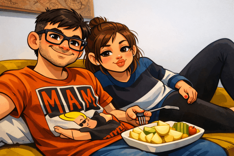 andy and andie relaxing on couch before being parents