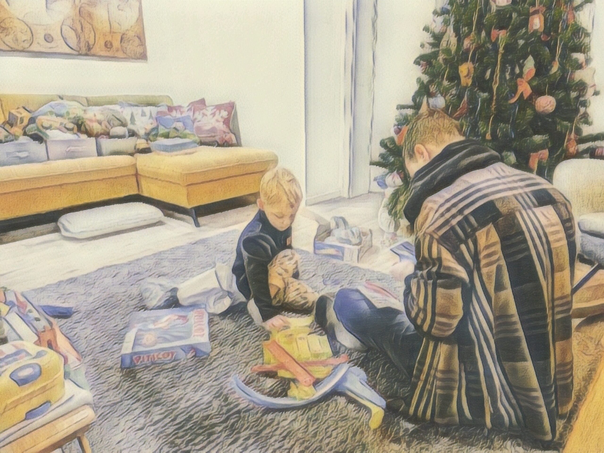 mike playing with andy on the carpet