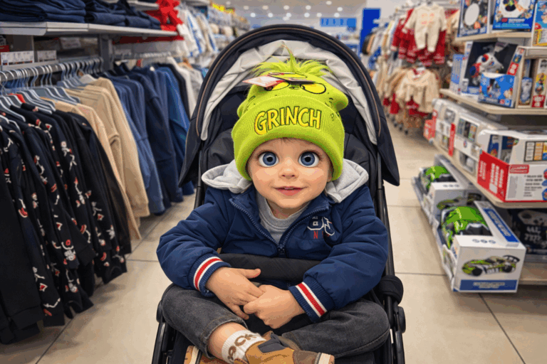 mike with grinch hat at shopping