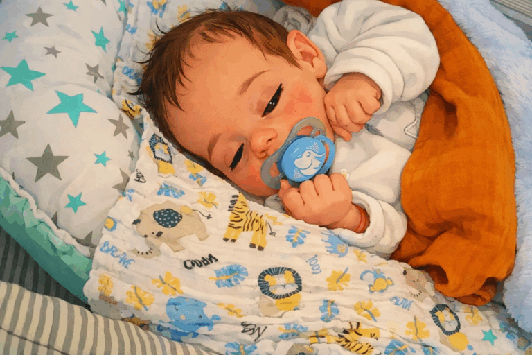 newborn mike with pacifier
