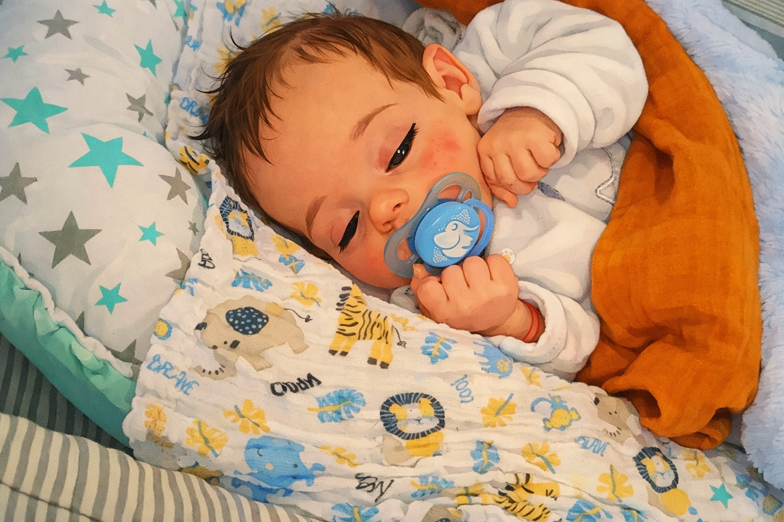 newborn mike with pacifier