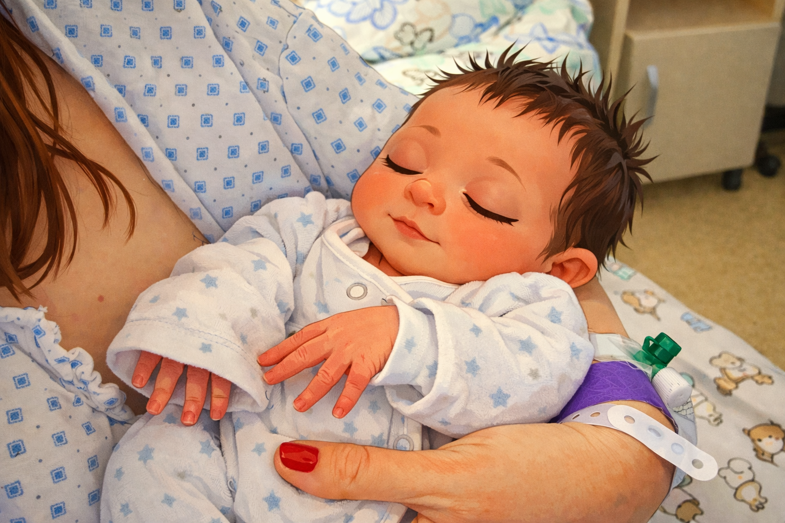 sleeping newborn mike in mothers arms